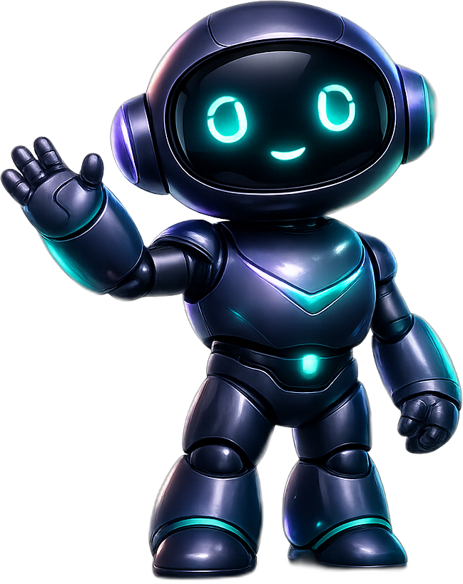 Mascote robô da SXI Tecnologia apresentando criação de sites e hospedagem